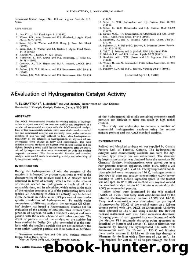 Evaluation of hydrogenation catalyst activity by Unknown