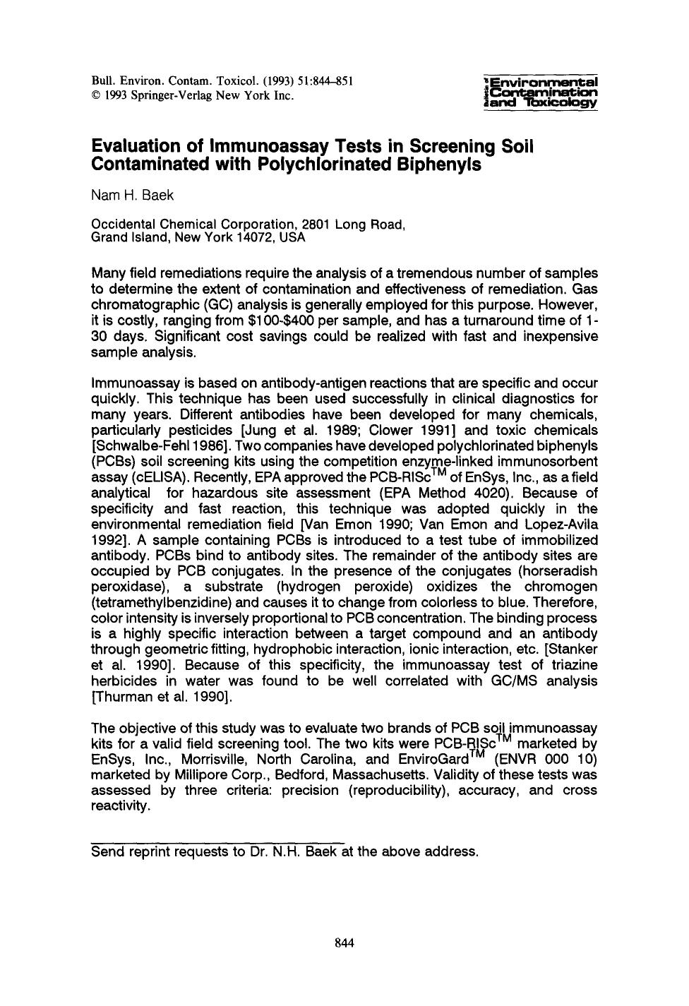 Evaluation of immunoassay tests in screening soil contaminated with polychlorinated biphenyls by Unknown