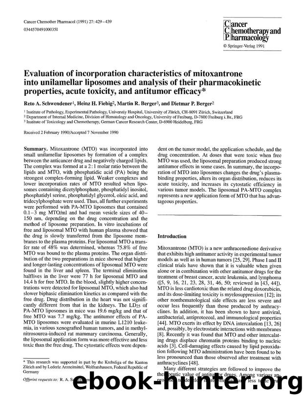 Evaluation of incorporation characteristics of mitoxantrone into unilamellar liposomes and analysis of their pharmacokinetic properties, acute toxicity, and antitumor efficacy by Unknown