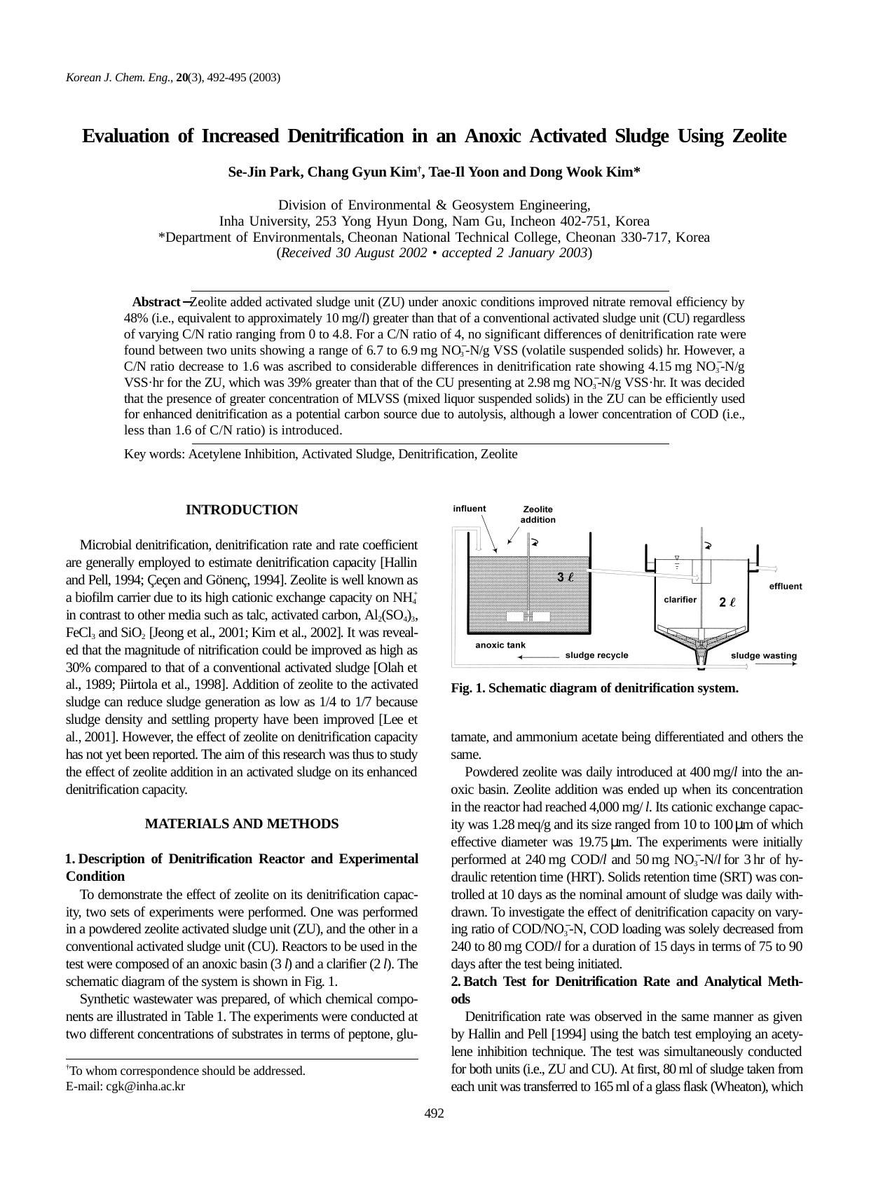 Evaluation of increased denitrification in an anoxic activated sludge using zeolite by Unknown