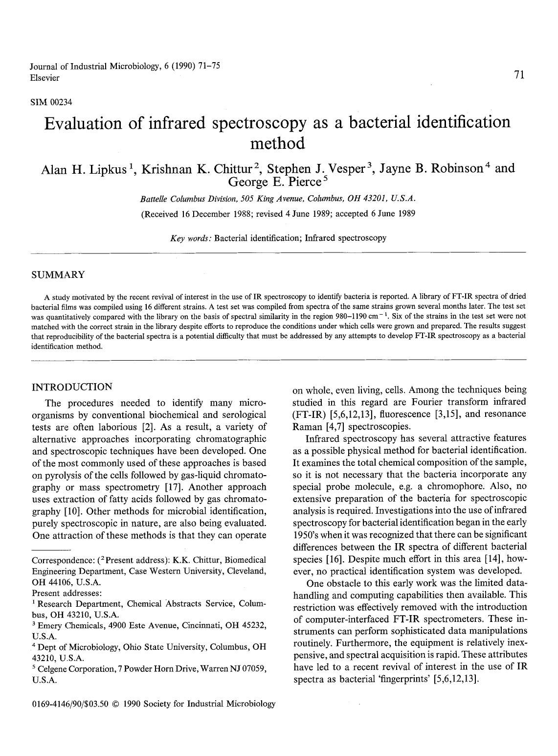 Evaluation of infrared spectroscopy as a bacterial identification method by Unknown