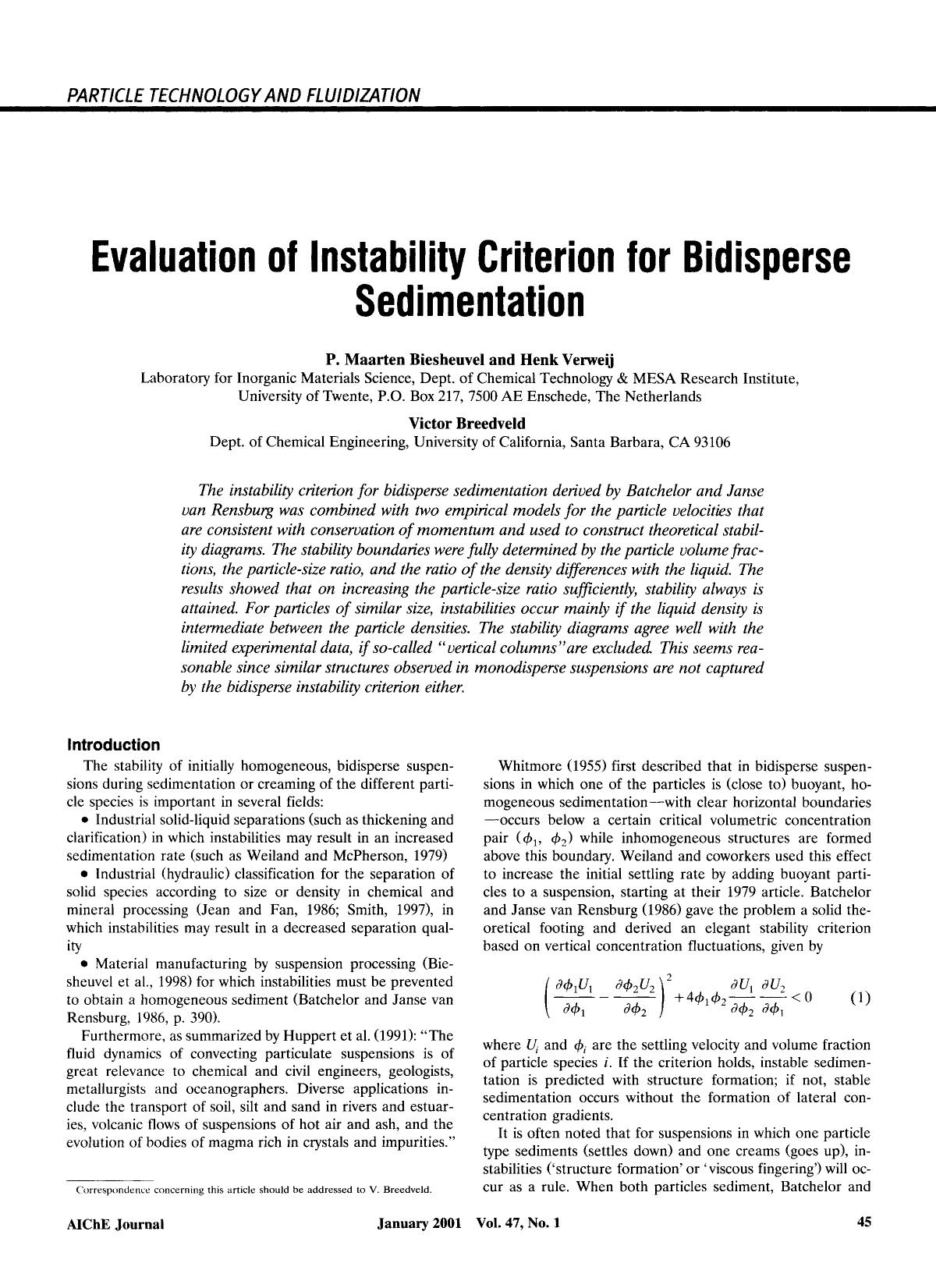 Evaluation of instability criterion for bidisperse sedimentation by Unknown