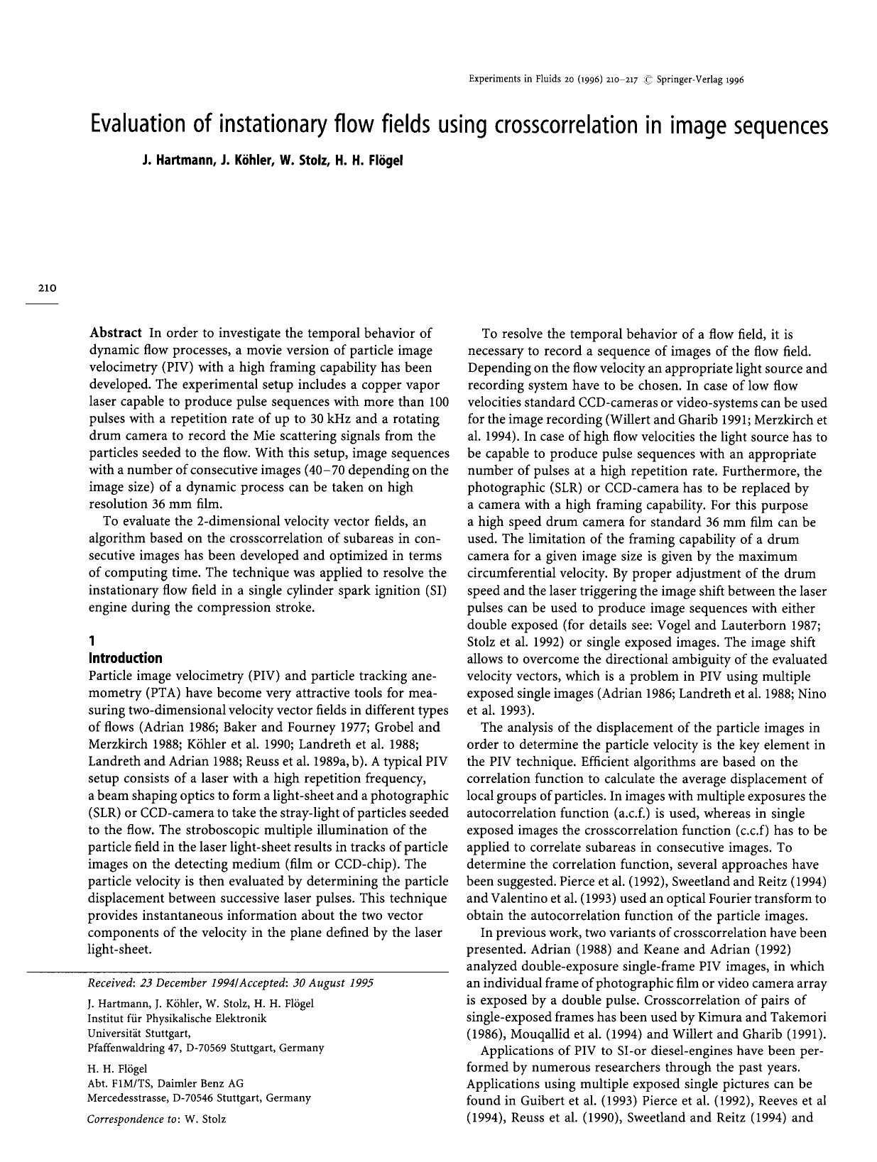 Evaluation of instationary flow fields using crosscorrelation in image sequences by Unknown