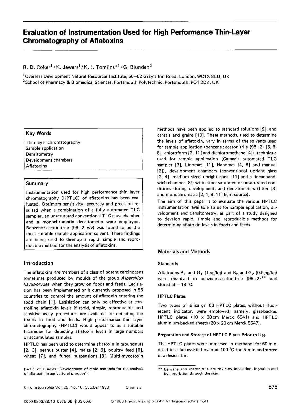 Evaluation of instrumentation used for high performance thin-layer chromatography of aflatoxins by Unknown