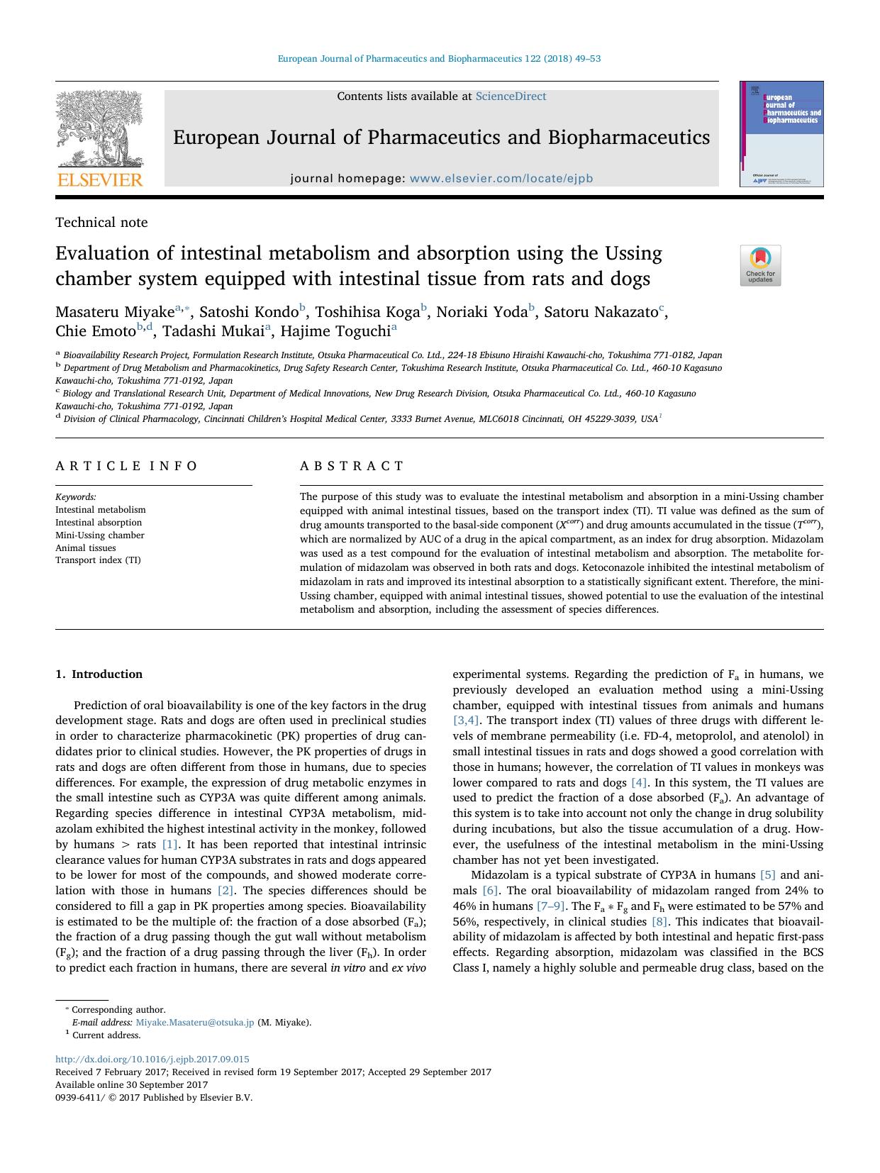 Evaluation of intestinal metabolism and absorption using the Ussing chamber system equipped with intestinal tissue from rats and dogs by unknow