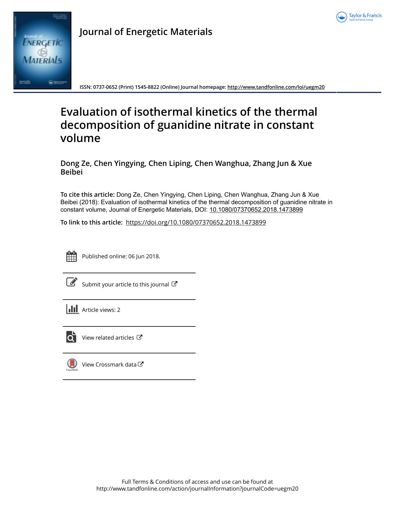 Evaluation of isothermal kinetics of the t by Dong Ze & Chen Yingying & Chen Liping & Chen Wanghua & Zhang Jun & Xue Beibei