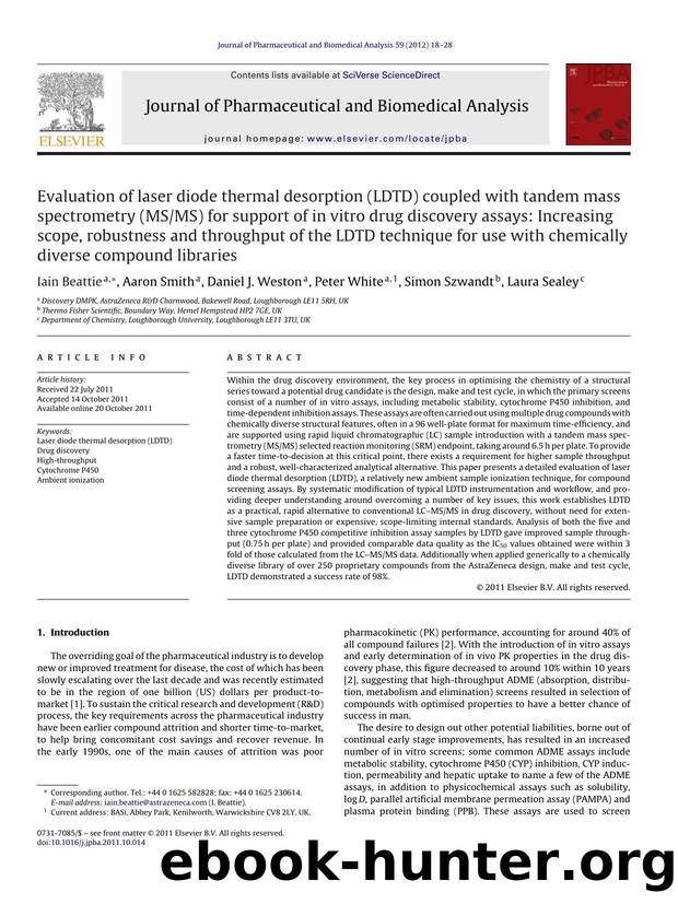 Evaluation of laser diode thermal desorption (LDTD) coupled with tandem mass spectrometry (MSMS) for support of in vitro drug discovery assays: Increasing scope, robustness and thr by Iain Beattie