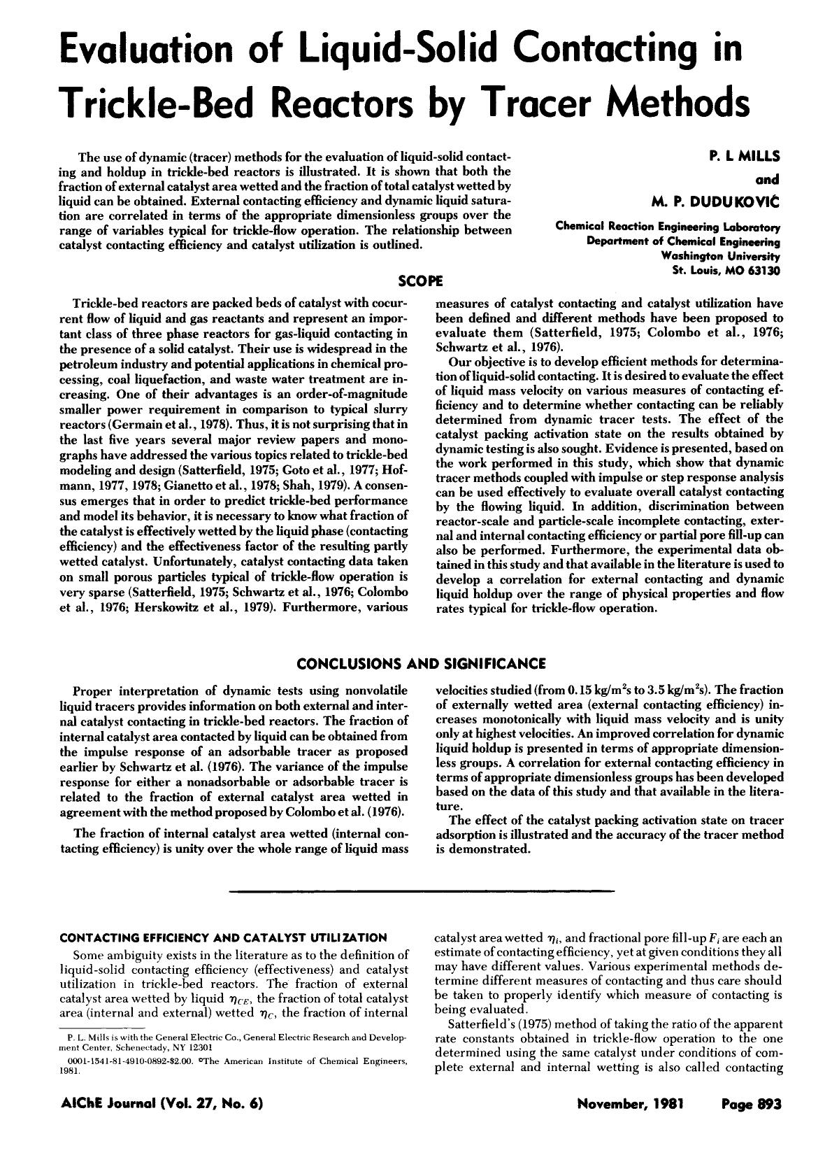 Evaluation of liquid-solid contacting in trickle-bed reactors by tracer methods by Unknown