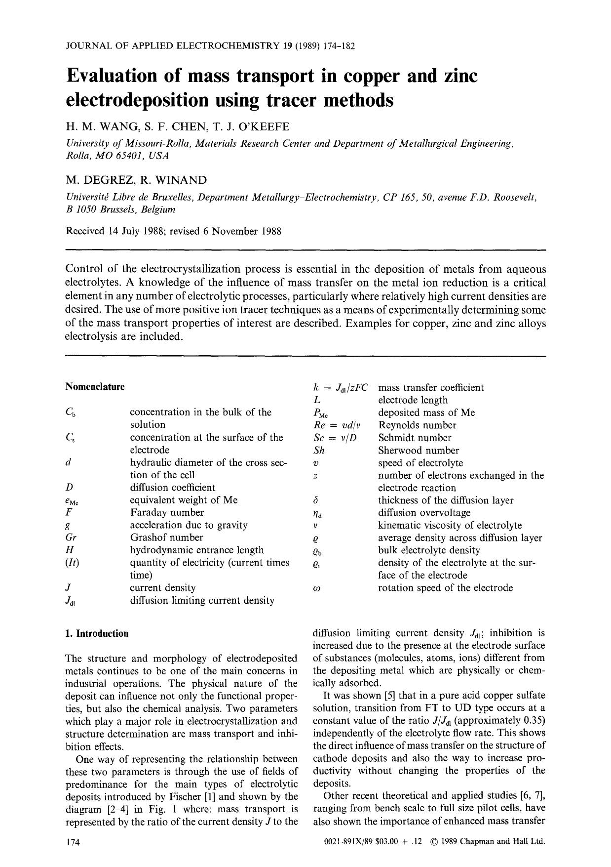 Evaluation of mass transport in copper and zinc electrodeposition using tracer methods by Unknown