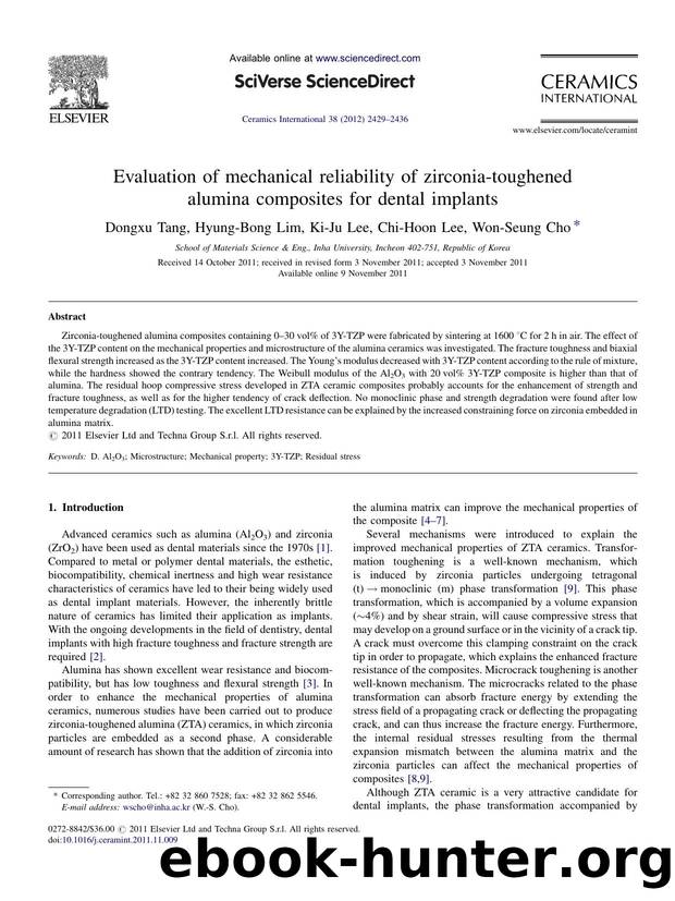 Evaluation of mechanical reliability of zirconia-toughened alumina composites for dental implants by Dongxu Tang