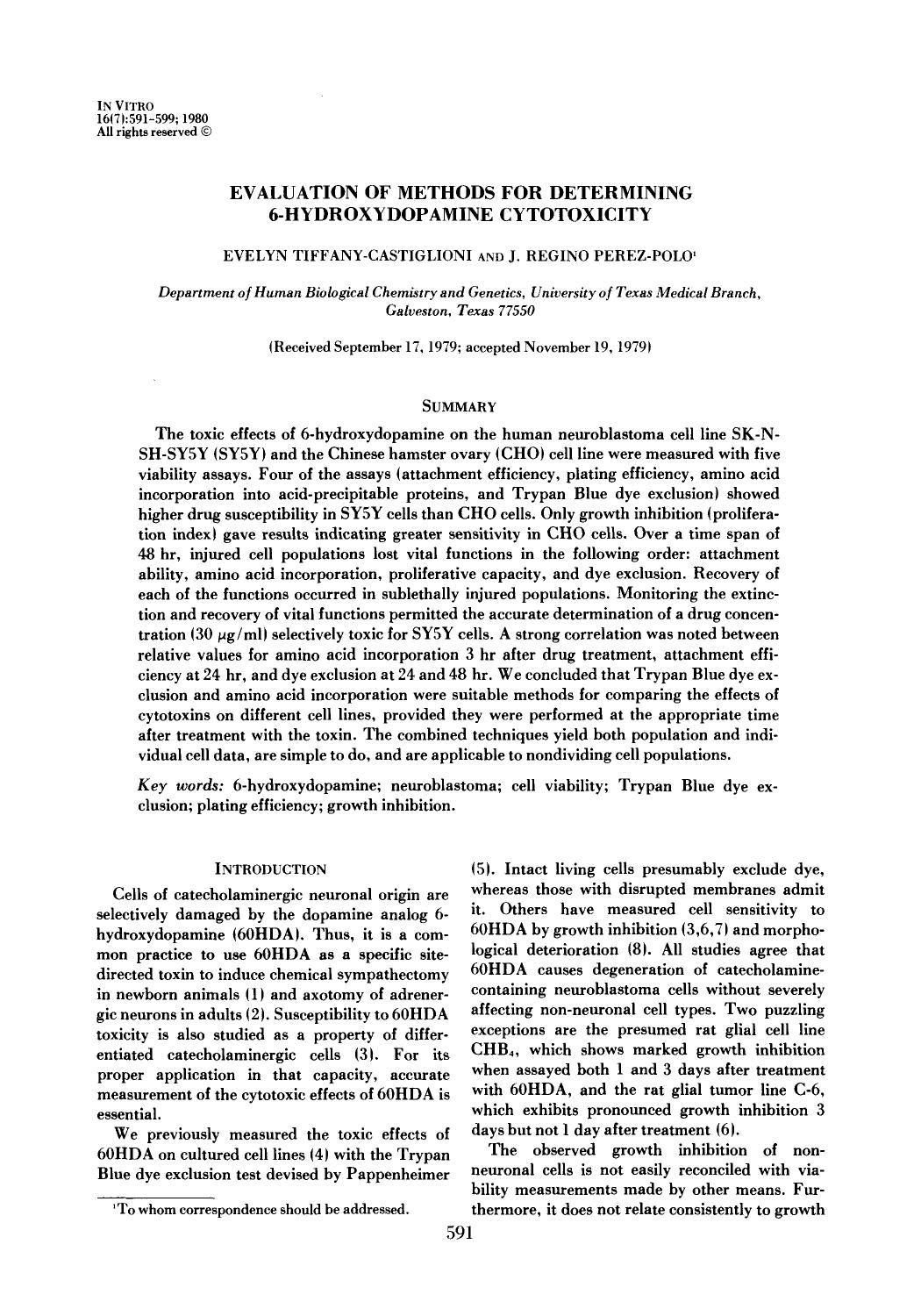 Evaluation of methods for determining 6-hydroxydopamine cytotoxicity by Unknown