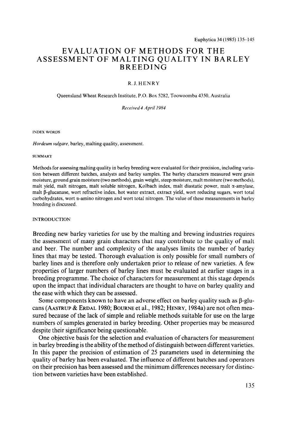 Evaluation of methods for the assessment of malting quality in barley breeding by Unknown