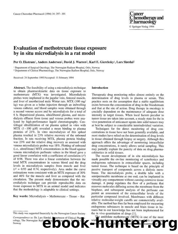 Evaluation of methotrexate tissue exposure by in situ microdialysis in a rat model by Unknown