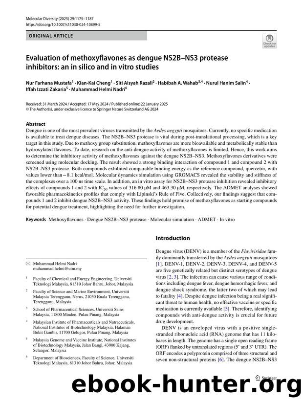 Evaluation of methoxyflavones as dengue NS2BâNS3 protease inhibitors: an in silico and in vitro studies by unknow
