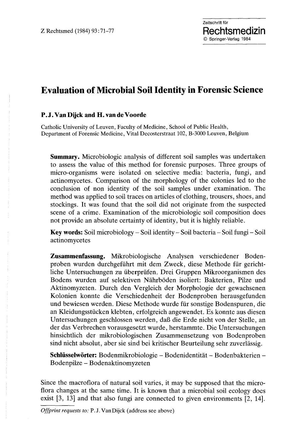 Evaluation of microbial soil identity in forensic science by Unknown
