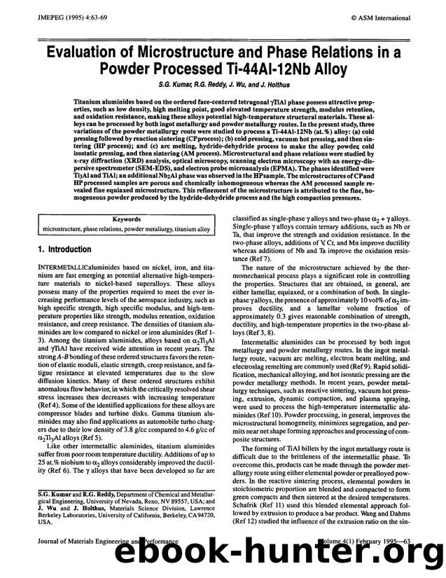 Evaluation of microstructure and phase relations in a powder processed Ti-44AI-12Nb alloy by Unknown