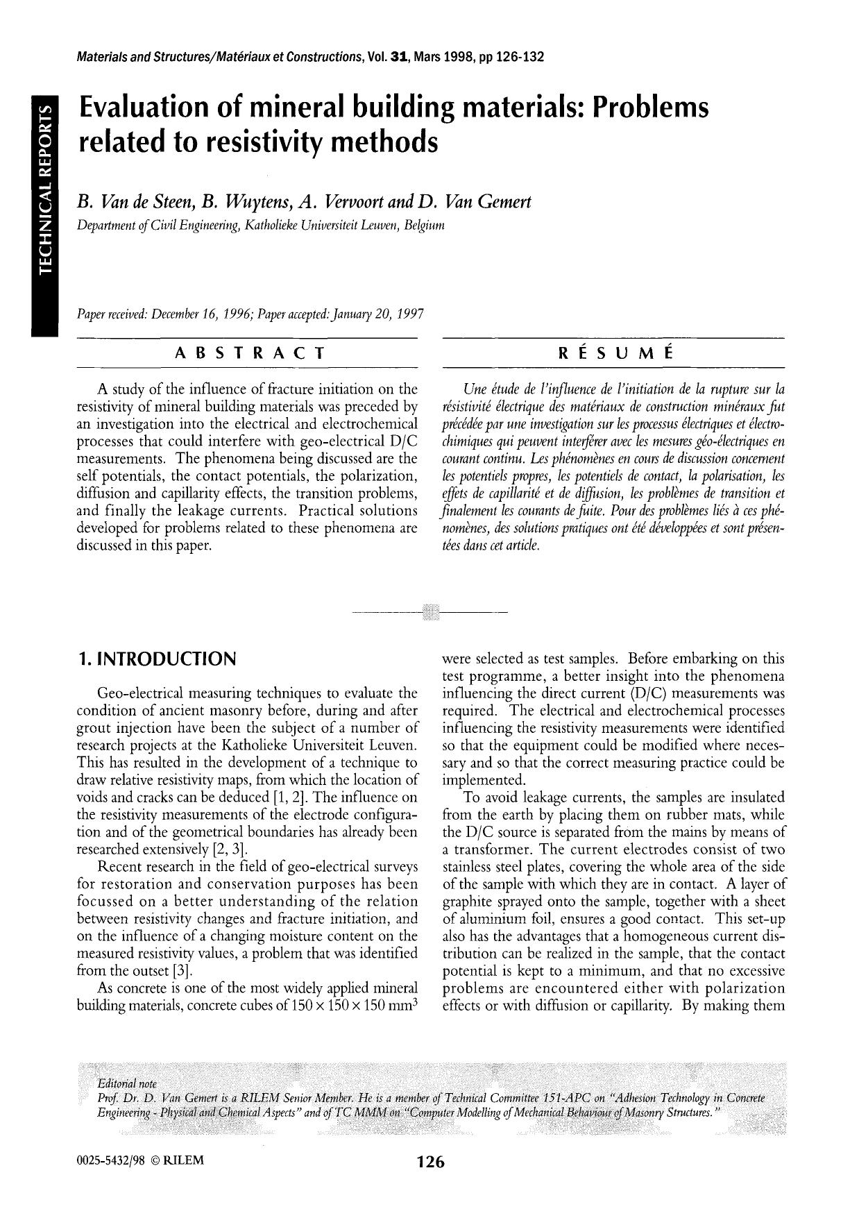 Evaluation of mineral building materials: Problems related to resistivity methods by Unknown