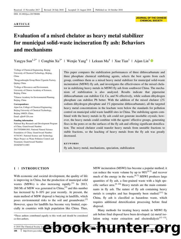 Evaluation of mixed chelator as heavy metal stabilizer for municipal solid-waste incineration fly ash: behaviors and mechanisms: Mixed chelator as fly ash heavy metal stabilizer by Unknown
