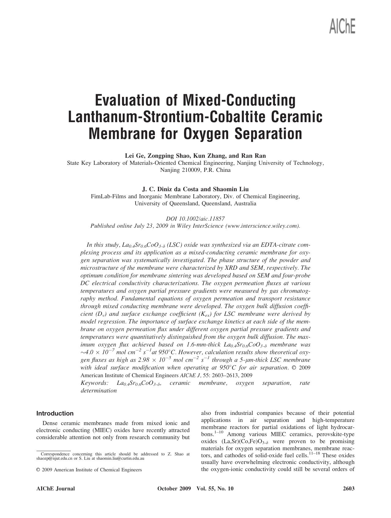 Evaluation of mixed-conducting lanthanum-strontium-cobaltite ceramic membrane for oxygen separation by Unknown