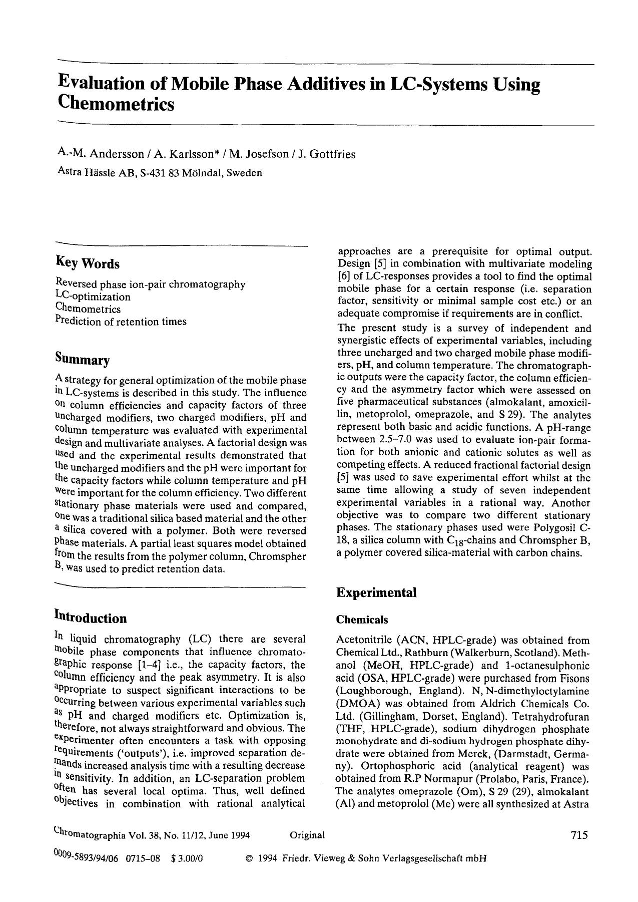 Evaluation of mobile phase additives in LC-systems using chemometrics by Unknown