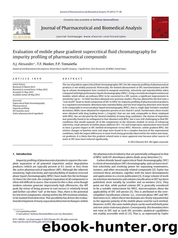 Evaluation of mobile phase gradient supercritical fluid chromatography for impurity profiling of pharmaceutical compounds by A.J. Alexander