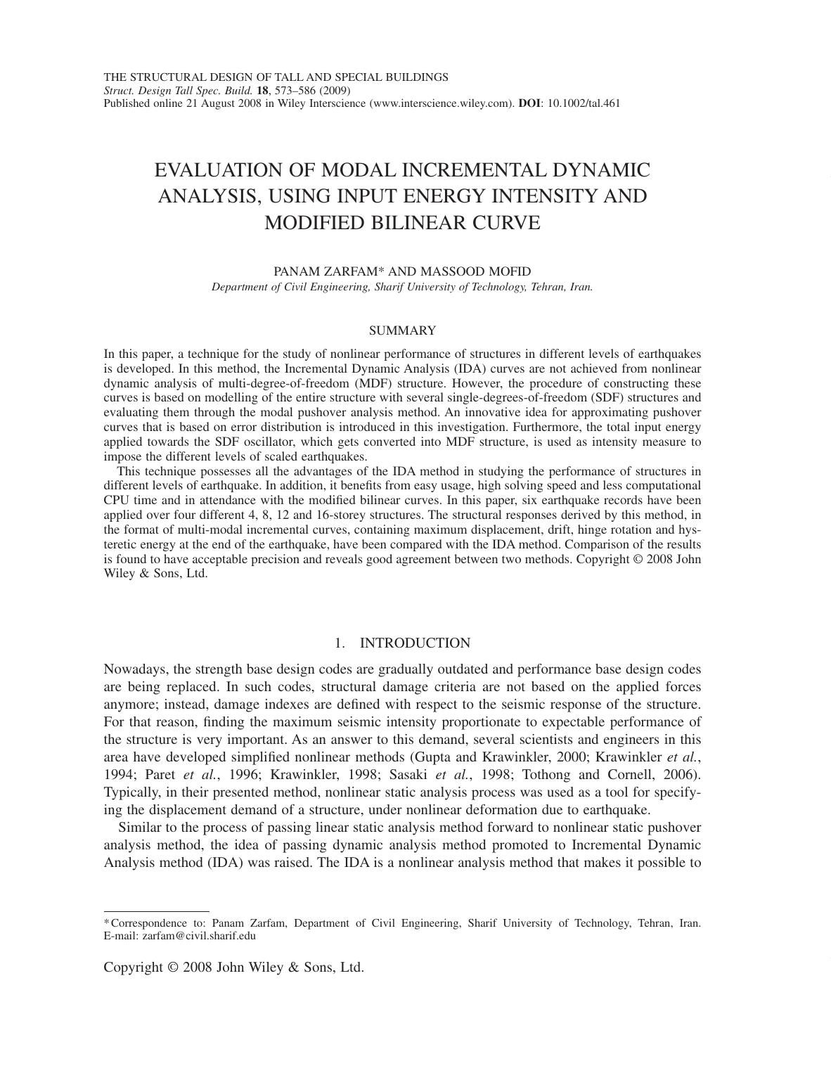 Evaluation of modal incremental dynamic analysis, using input energy intensity and modified bilinear curve by PC