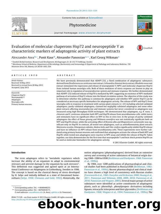 Evaluation of molecular chaperons Hsp72 and neuropeptide Y as characteristic markers of adaptogenic activity of plant extracts by Alexzander Asea & Punit Kaur & Alexander Panossian & Karl Georg Wikman