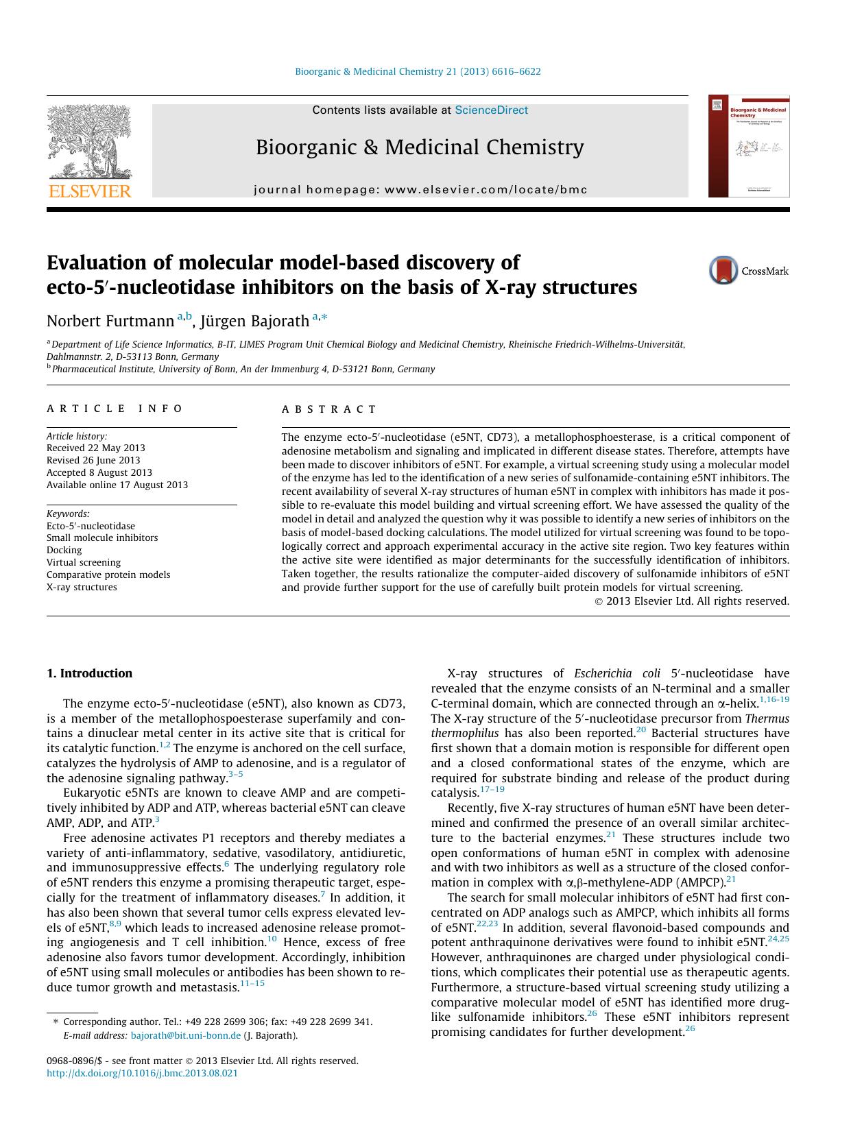Evaluation of molecular model-based discovery of ecto-5Ã¢â¬Â²-nucleotidase inhibitors on the basis of X-ray structures by Norbert Furtmann & Jürgen Bajorath
