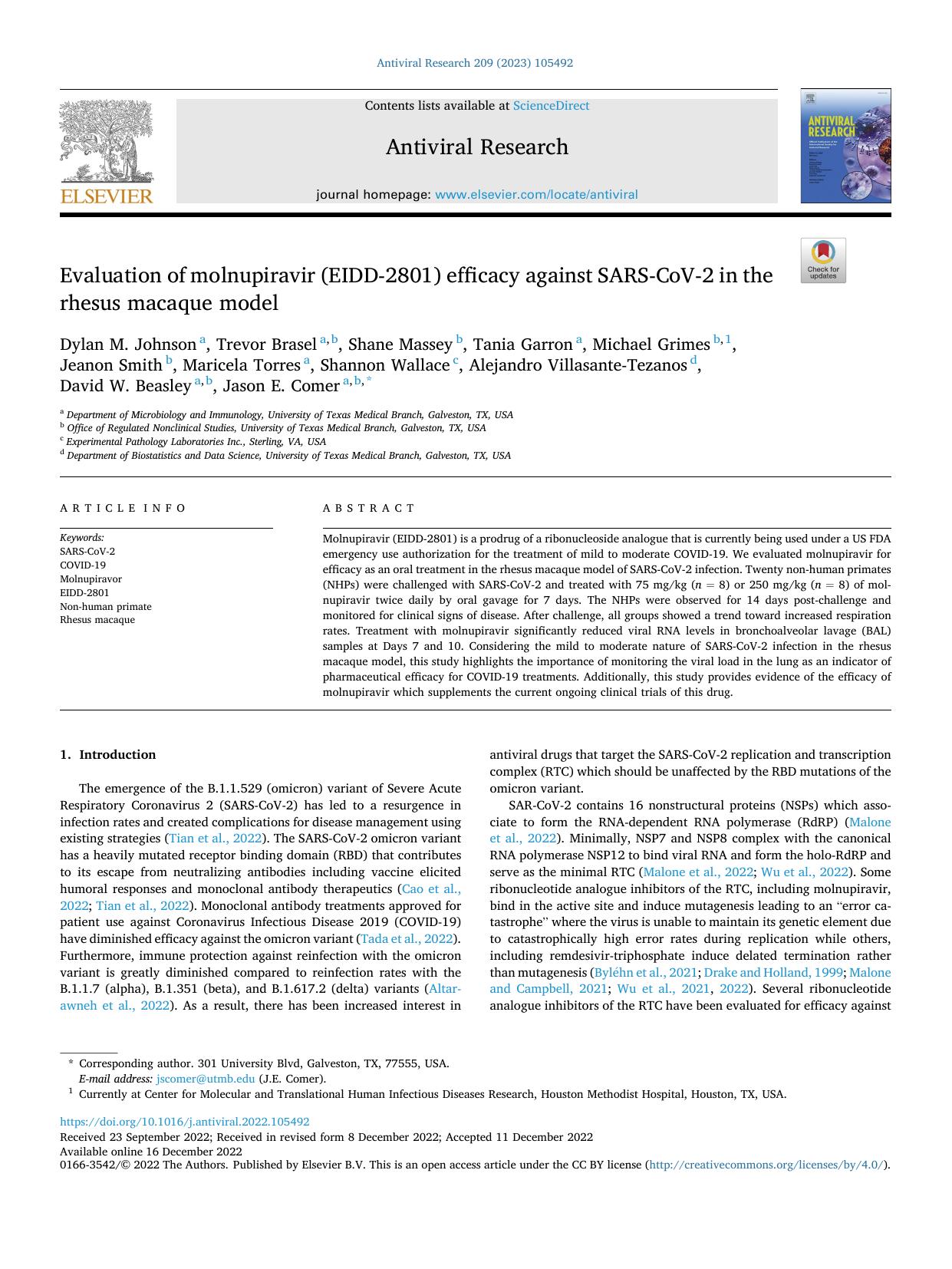 Evaluation of molnupiravir (EIDD-2801) efficacy against SARS-CoV-2 in the rhesus macaque model by unknow
