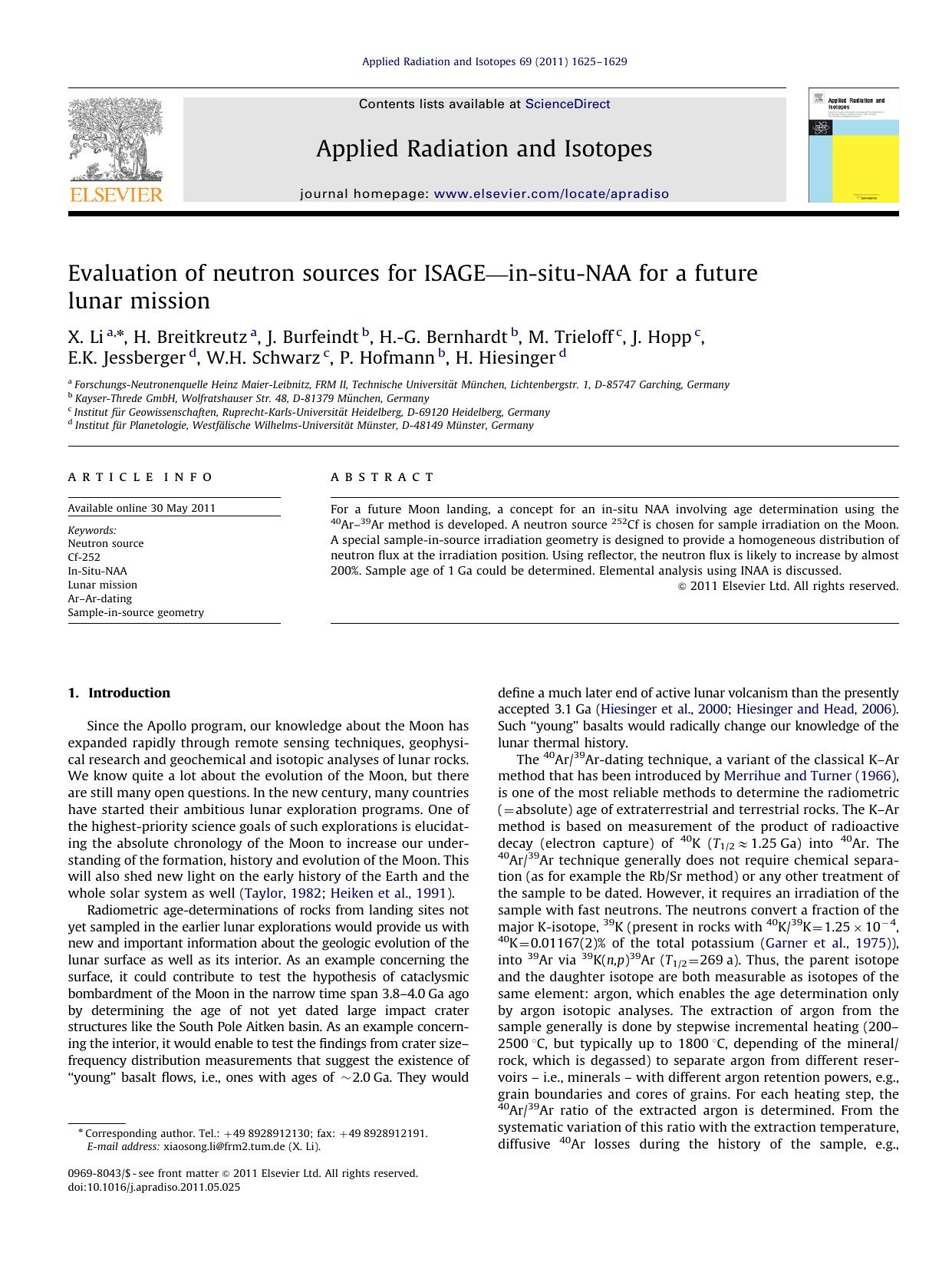 Evaluation of neutron sources for ISAGEâin-situ-NAA for a future lunar mission by unknow