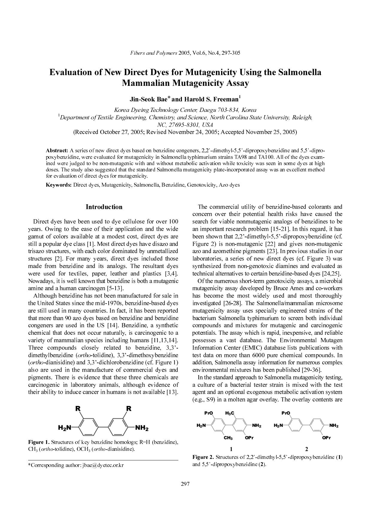 Evaluation of new direct dyes for mutagenicity using the salmonella mammalian mutagenicity assay by Unknown