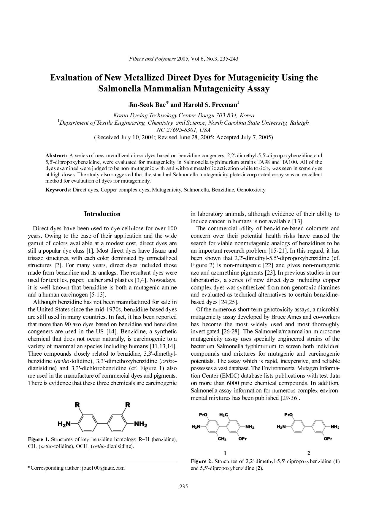 Evaluation of new metallized direct dyes for mutagenicity using the Salmonella mammalian mutagenicity assay by Unknown