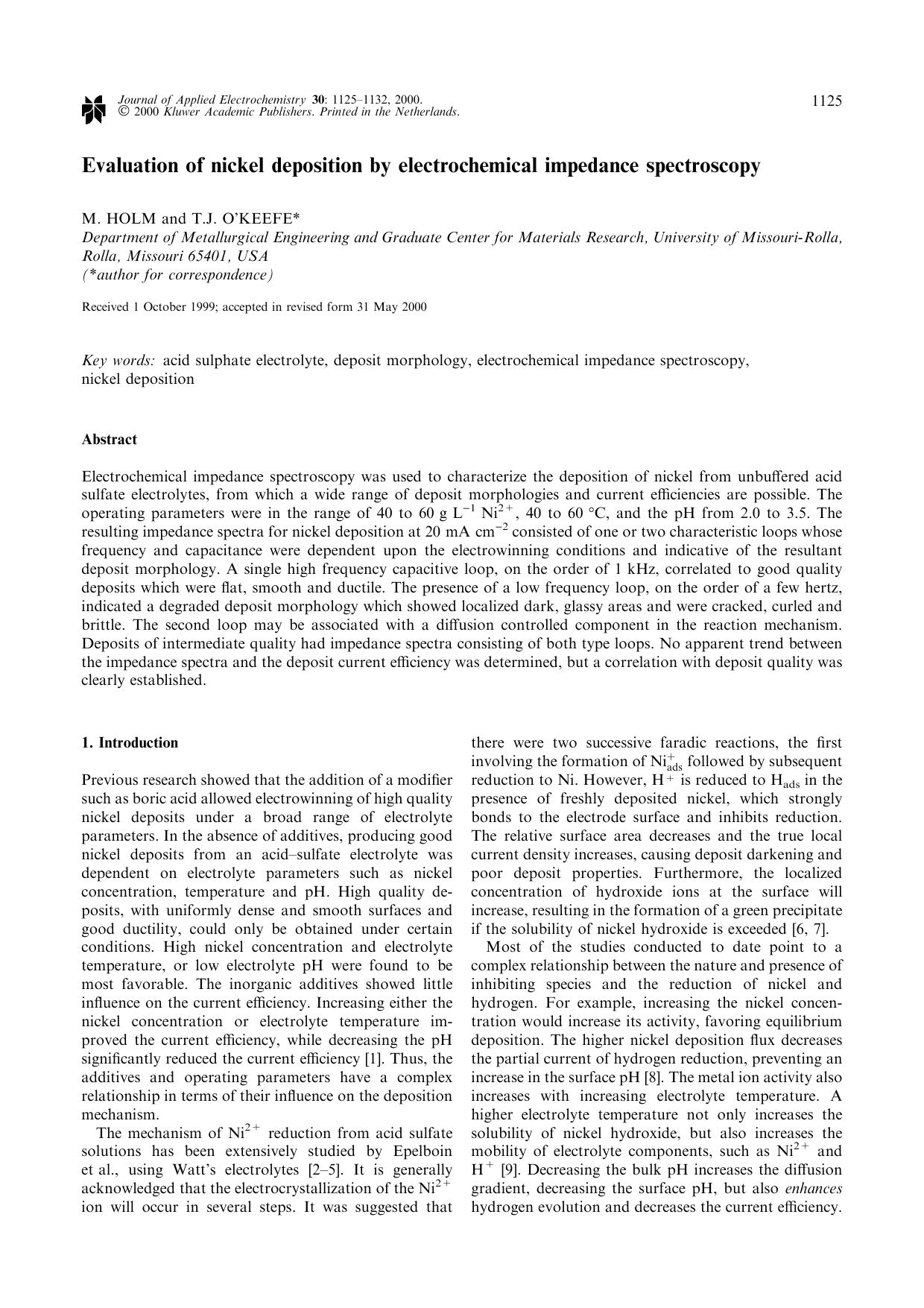 Evaluation of nickel deposition by electrochemical impedance spectroscopy by Unknown