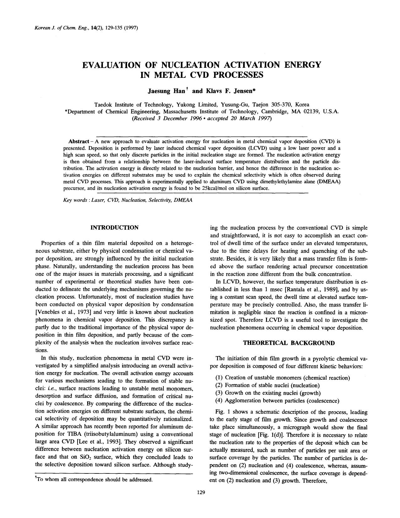 Evaluation of nucleation activation energy in metal CVD processes by Unknown