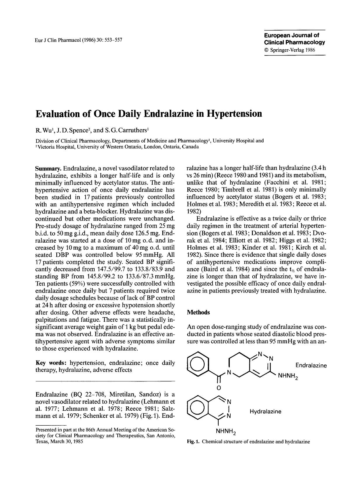 Evaluation of once daily endralazine in hypertension by Unknown