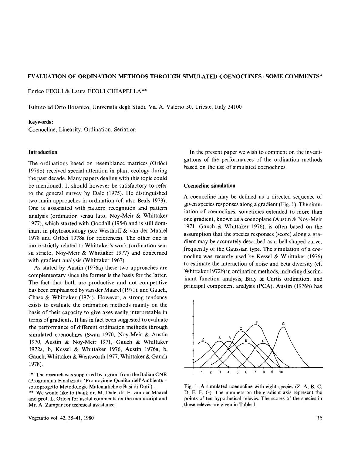 Evaluation of ordination methods through simulated coenoclines: Some comments by Unknown