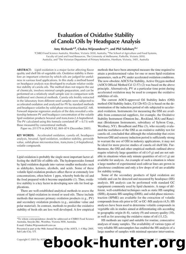 Evaluation of oxidative stability of canola oils by headspace analysis by Unknown