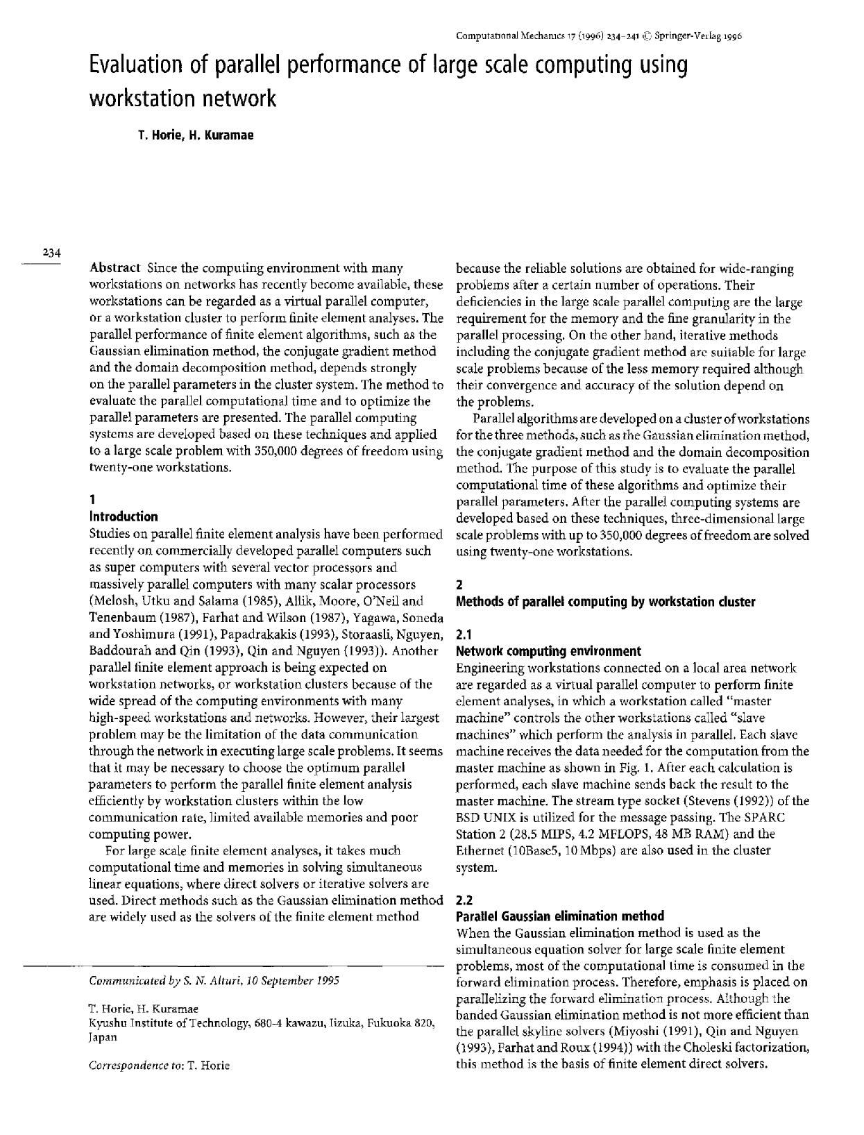 Evaluation of parallel performance of large scale computing using workstation network by Unknown