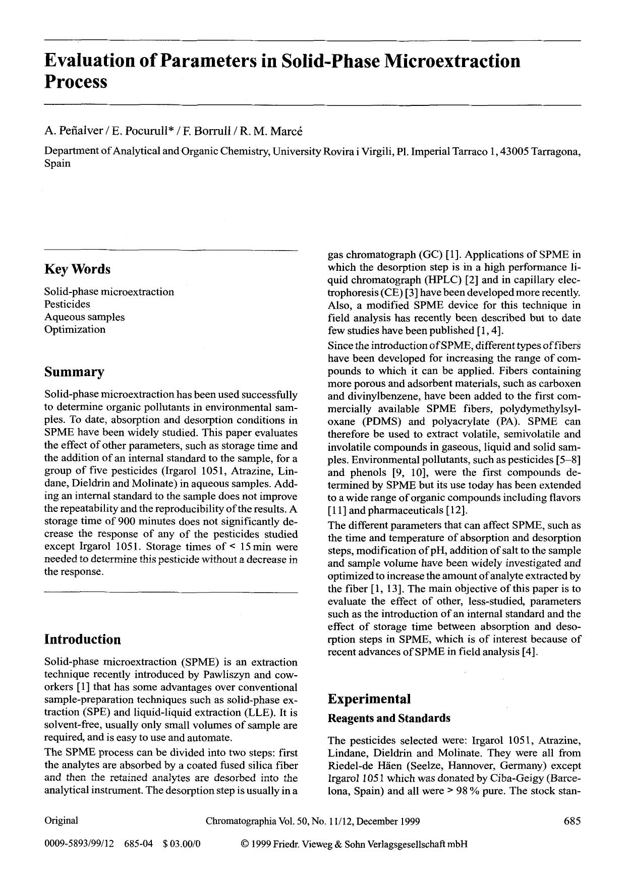 Evaluation of parameters in solid-phase microextraction process by Unknown