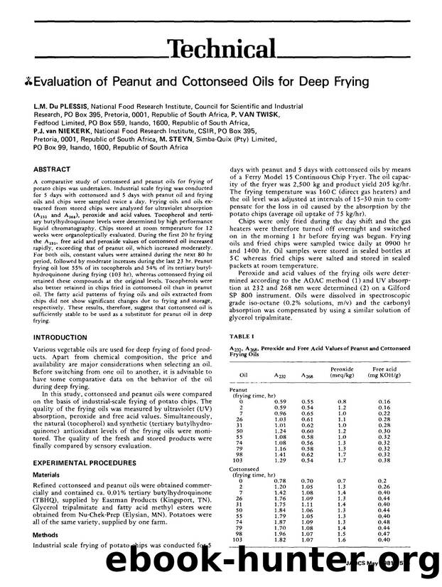 Evaluation of peanut and cottonseed oils for deep frying by Unknown