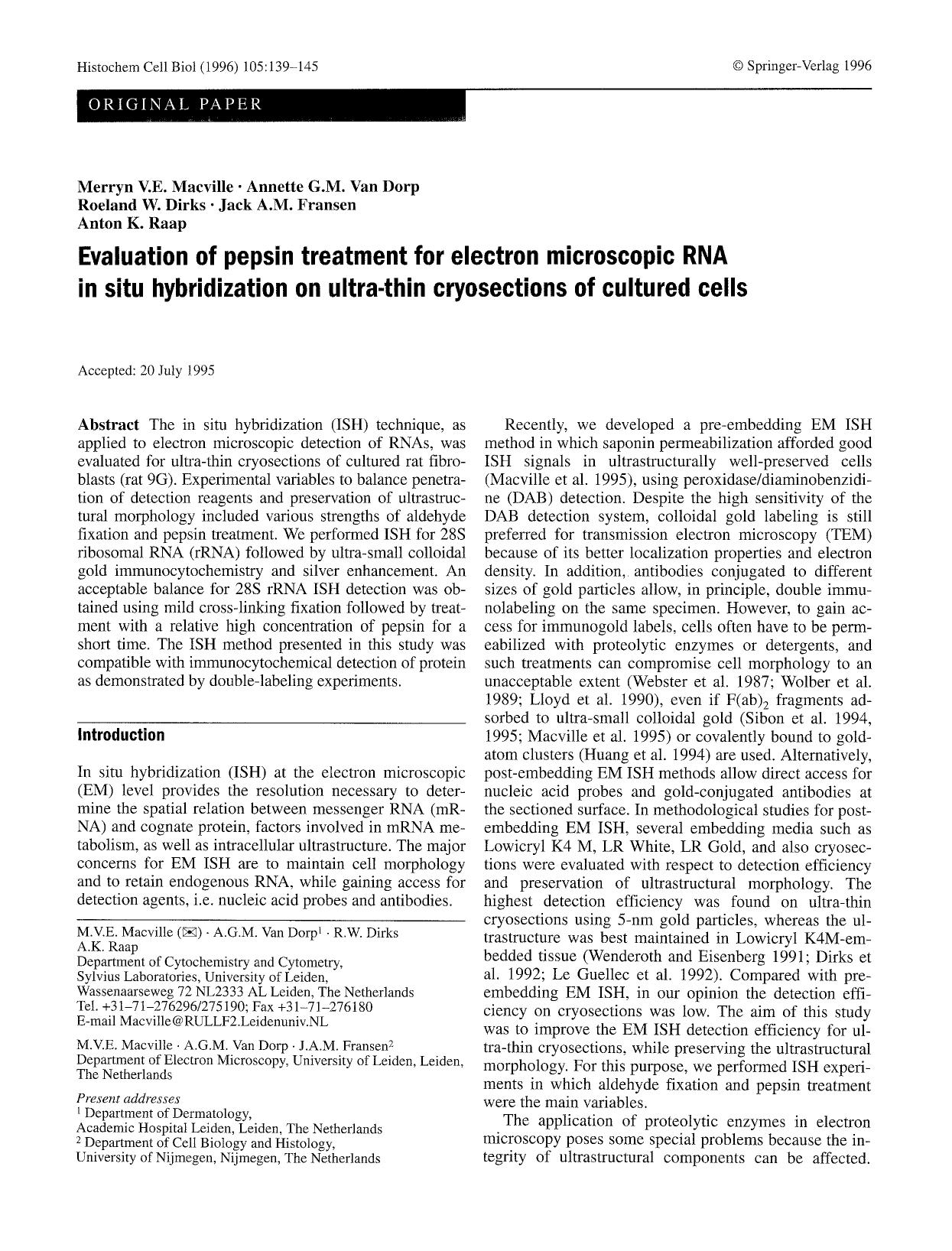 Evaluation of pepsin treatment for electron microscopic RNA in situ hybridization on ultra-thin cryosections of cultured cells by Unknown