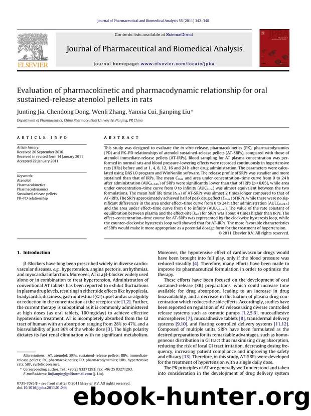 Evaluation of pharmacokinetic and pharmacodynamic relationship for oral sustained-release atenolol pellets in rats by Junting Jia