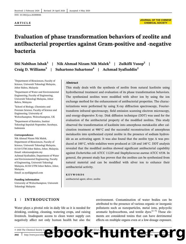 Evaluation of phase transformation behaviors of zeolite and antibacterial properties against Gram-positive and negative bacteria by Unknown