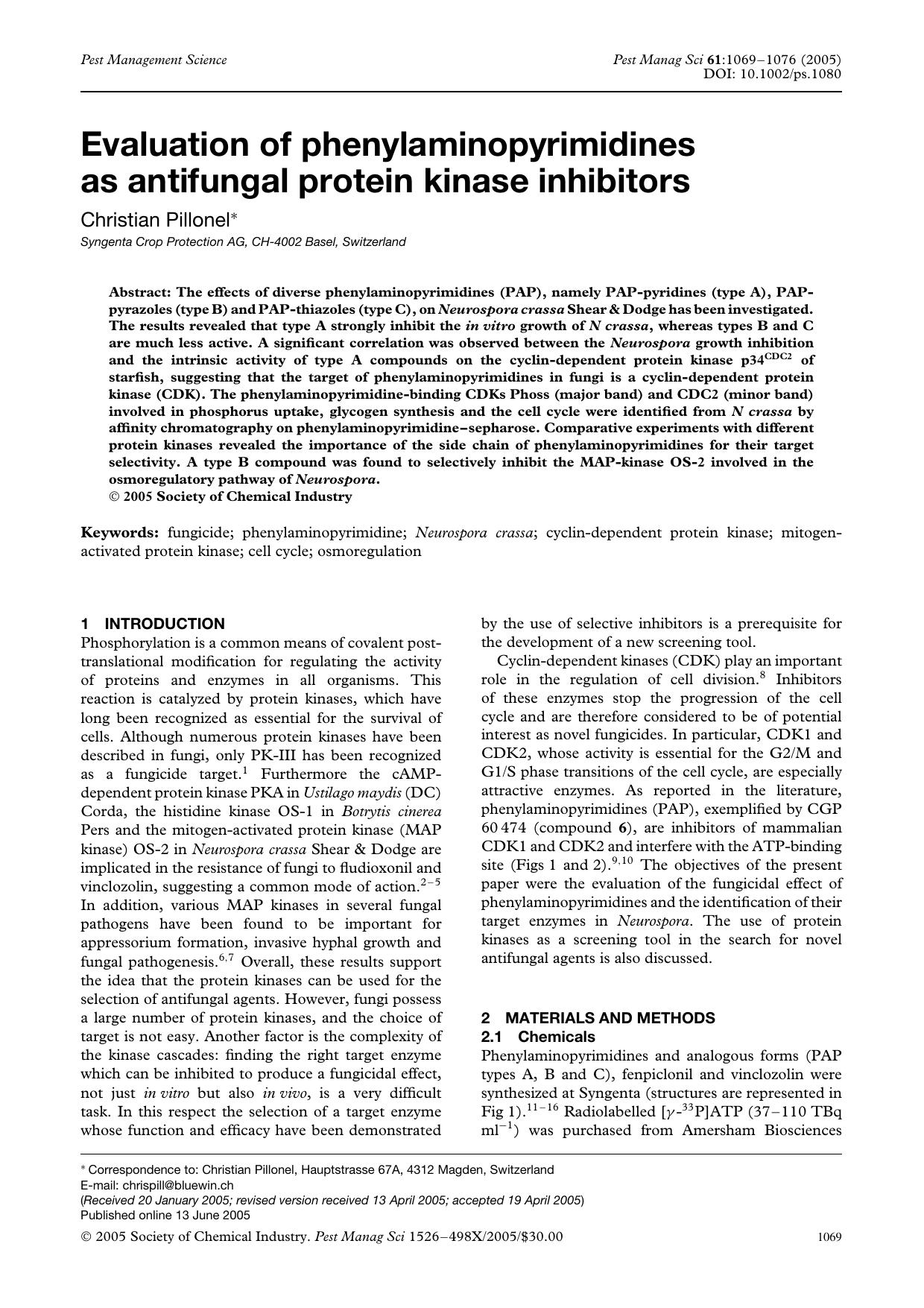 Evaluation of phenylaminopyrimidines as antifungal protein kinase inhibitors by Unknown