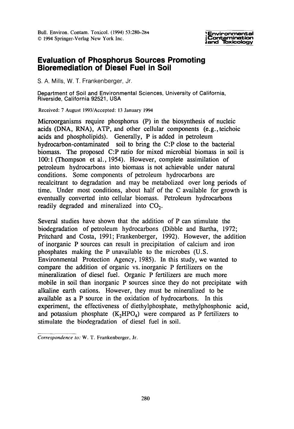 Evaluation of phosphorus sources promoting bioremediation of diesel fuel in soil by Unknown