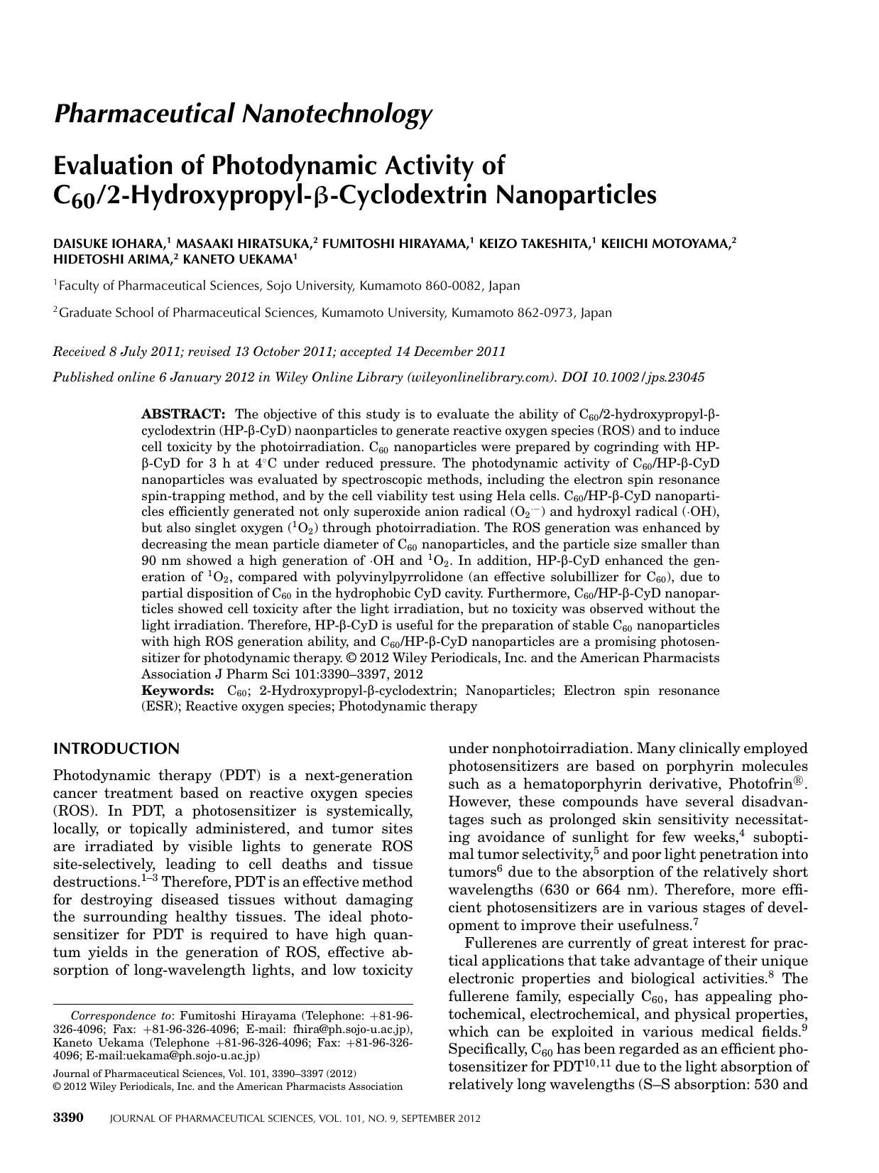 Evaluation of photodynamic activity of C602hydroxypropylcyclodextrin nanoparticles by Unknown