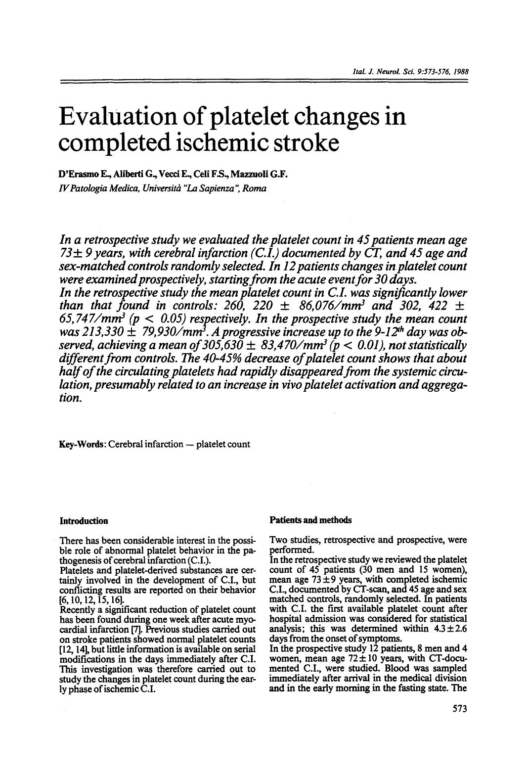 Evaluation of platelet changes in completed ischemic stroke by Unknown