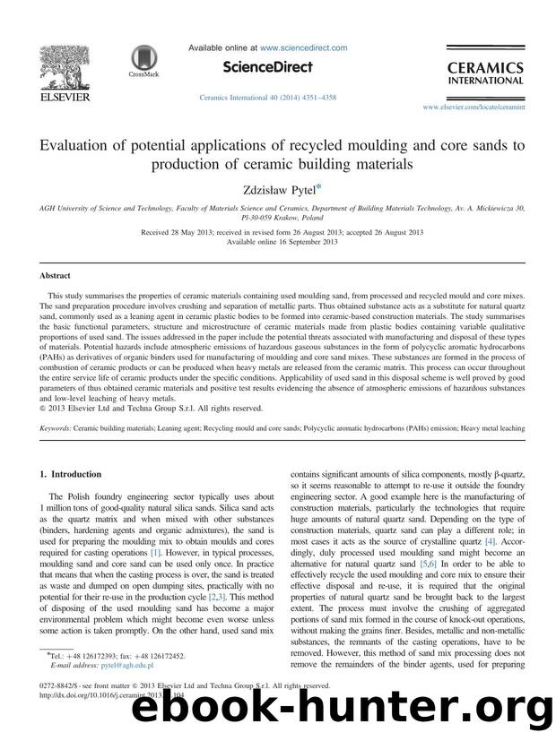 Evaluation of potential applications of recycled moulding and core sands to production of ceramic building materials by Zdzisław Pytel