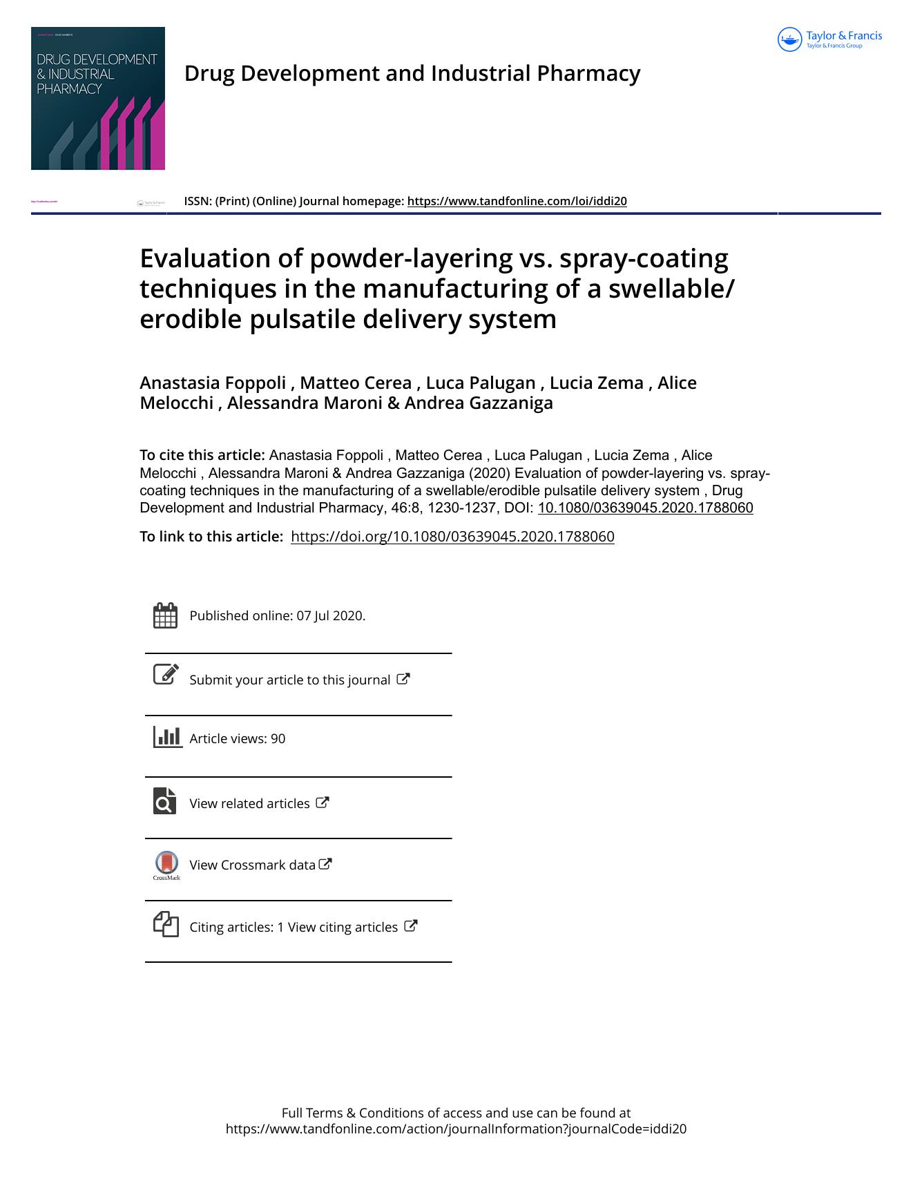 Evaluation of powder-layering vs. spray-coating techniques in the manufacturing of a swellableerodible pulsatile delivery system by unknow