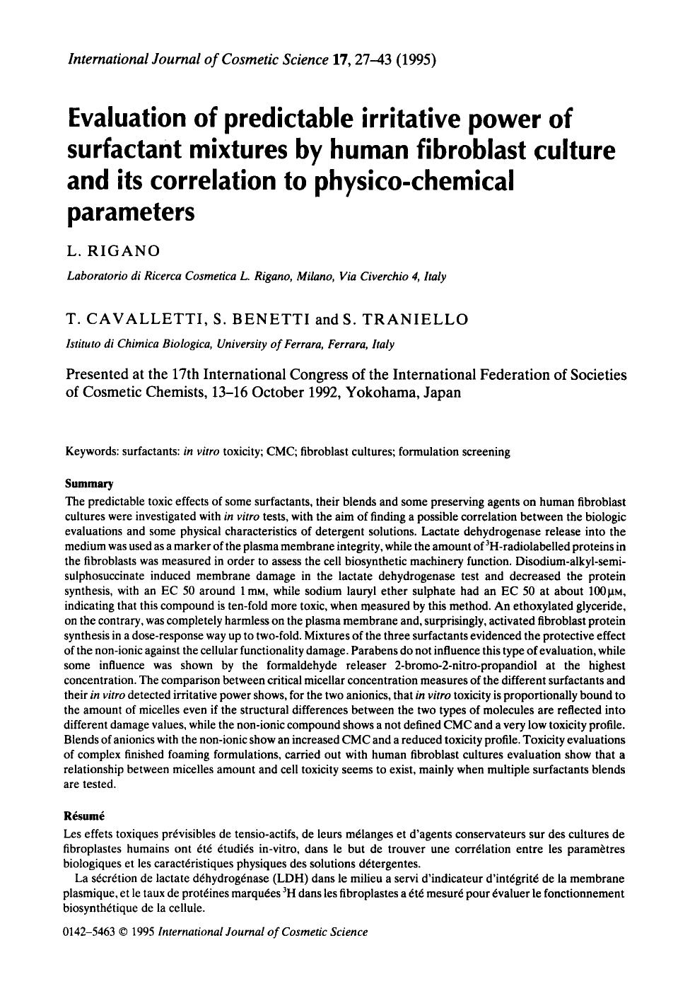 Evaluation of predictable irritative power of surfactant mixtures by human fibroblast culture and its correlation to physico-chemical parameters by Unknown